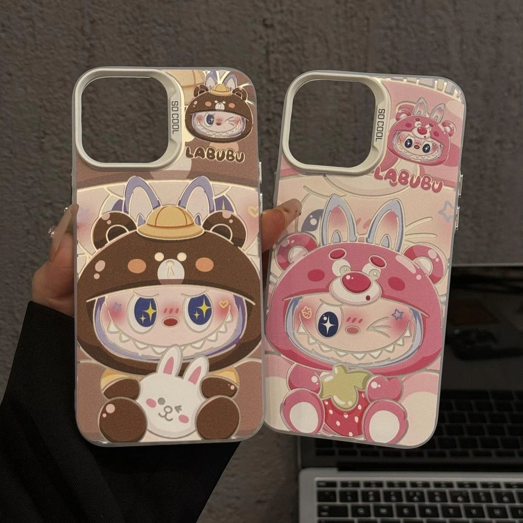 จัดส่งทันที เคสไอโฟน11 12 13 14 15 16 Pro Max Brown Bear Pop Mart LABUBU Matte Case For iPhone 11,12,13,14,15,16PM