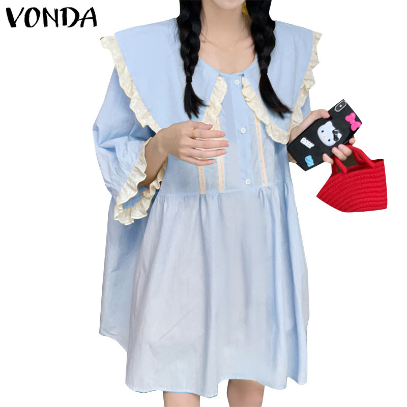 Vonda ชุดเดรสแขนยาวความยาวต้นขาเกาหลี
