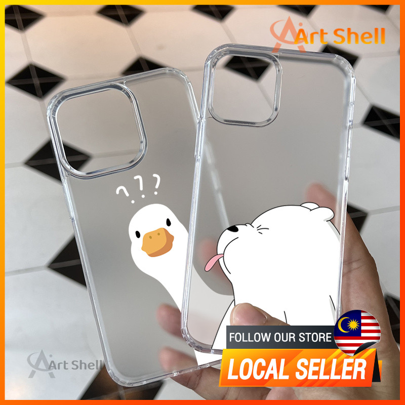 เข้ากันได้กับเคสโทรศัพท์ iphone 16 Pro Max หมีขาวตัวน้อยติดลิ้น 12 13 14 15 11 Pro Max Casing xr xs M