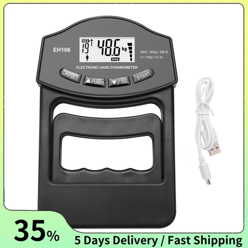 Grip Strength Tester, 396Lbs/180Kg Digital Hand Dynamometer Grip Strength Meter หน้าจอ USB LCD Hand Grip Dynamometer