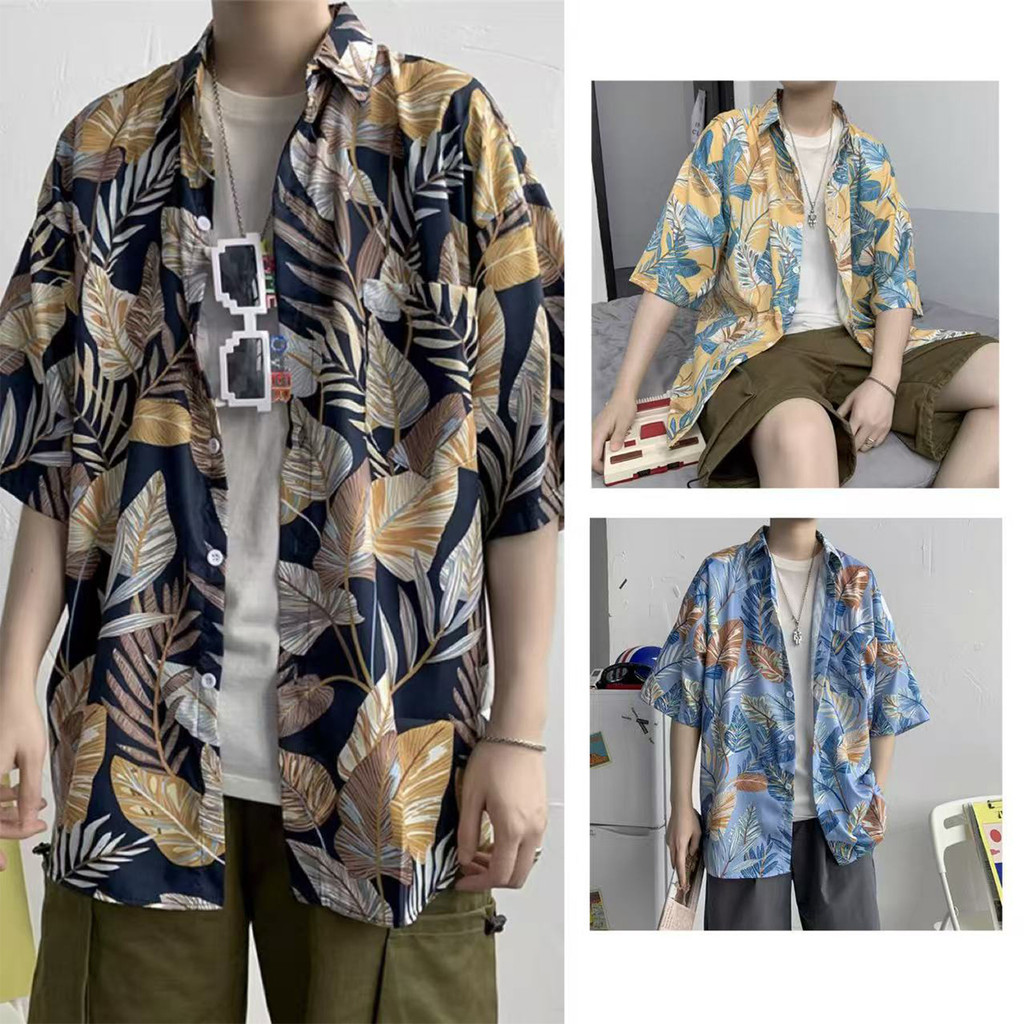 เสื้อเชิ้ตแขนสั้นผ้าเย็น ลายดอกไม้ สำหรับวันพักผ่อนริมทะเล
