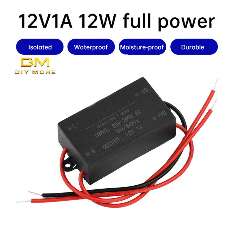 Diymore AC/DC ถึง DC Buck โมดูล AC85-265V ถึง DC5V2A 12V1A 12W มินิแหล่งจ่ายไฟกันน้ํา DC Regulator