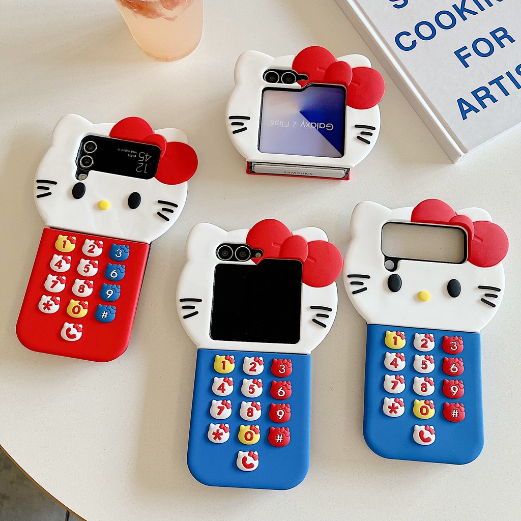 Samsung Galaxy Z Flip 6 5G Flip5 น่ารักการ์ตูน 3D bow Hello Kitty Case Samsung Galaxy Z Flip 3 Flip4 hard กันกระแทกโทรศัพท์ความคิดสร้างสรรค์กรณีฝาครอบ