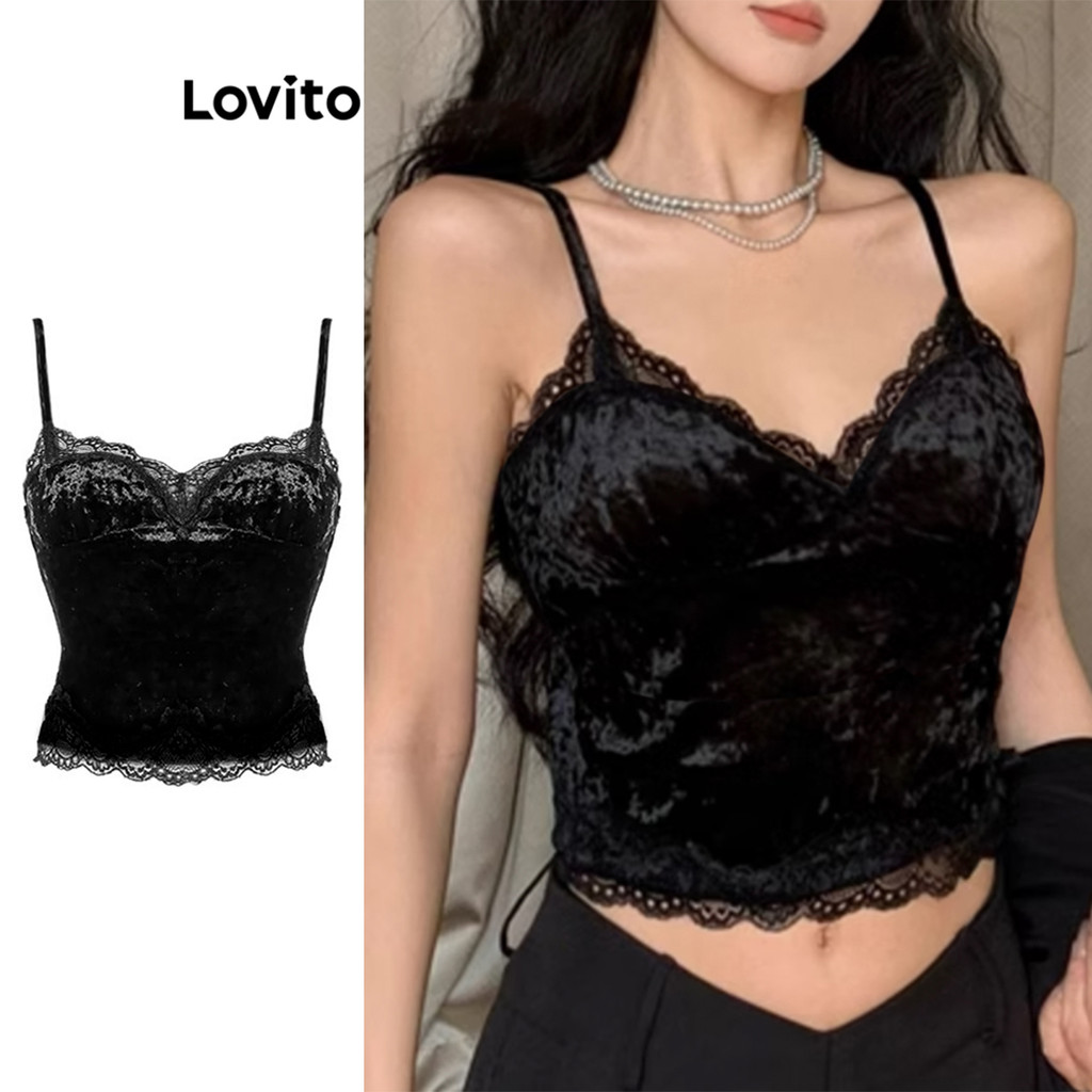 Lovito เสื้อกล้ามลูกไม้ธรรมดาหรูหราสำหรับผู้หญิง LNE75472