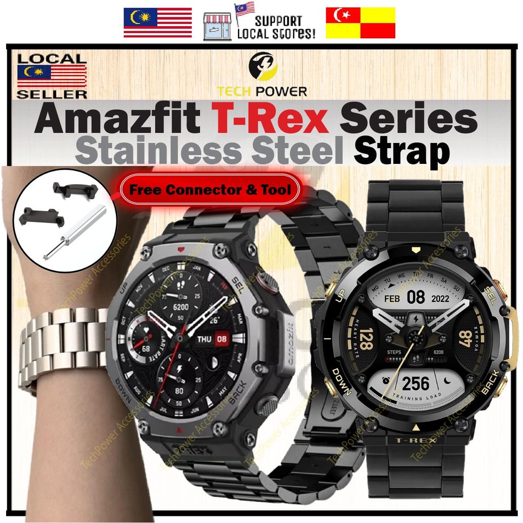 Amazfit T-Rex 3 /Amazfit T-Rex 2 สายสายสแตนเลส,Tali Jam Keluli Kualiti Baik Amazfit T-Rex3/Amazfit T