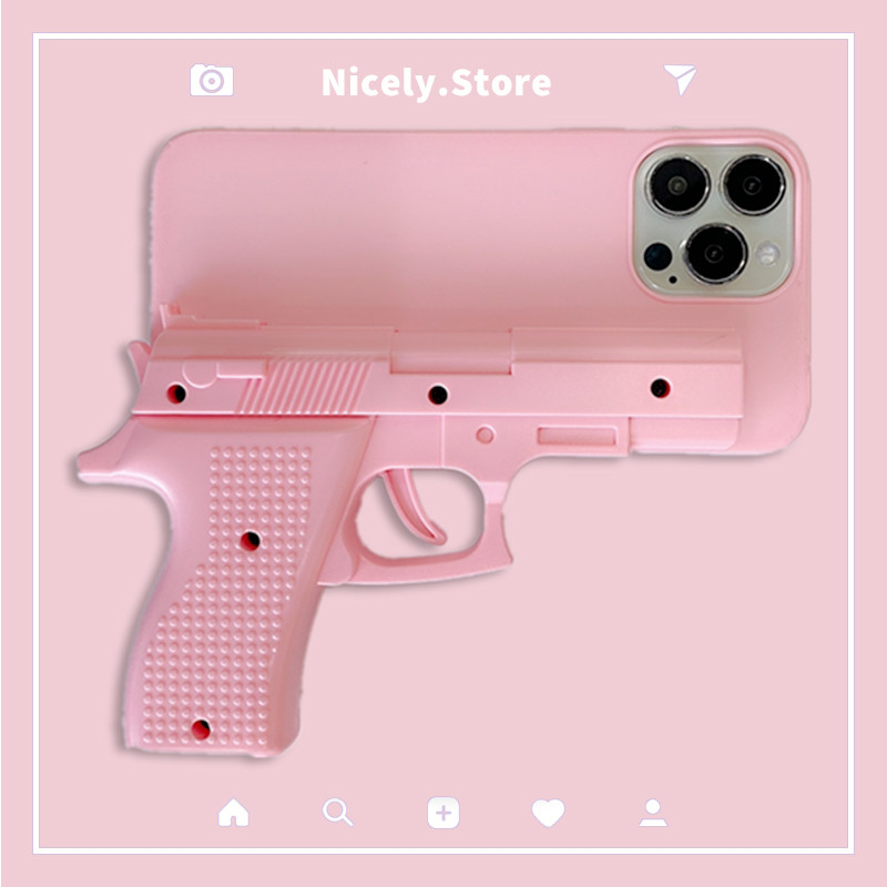 Creative Handgun ปืนสีชมพูรุ่นเคสโทรศัพท์สําหรับ iPhone 16 15 14 13 Pro Max 12 11 XR Xs 6s 7 8 Plus Soft TPU กันกระแทกปกหลัง