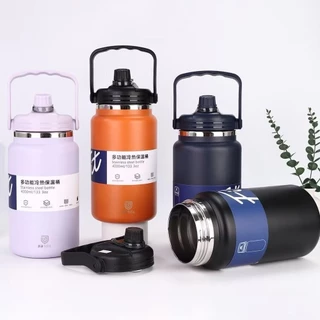 แก้วน้ำ เก็บอุณหภูมิ เก็บความเย็น ขนาด2800/4000ML แก้วอุณหภูมิความร้อน เย็นขนาดใหญ่ สแตนเลส304 พร้อมหูหิ้ว+หลอด ขวดน้ำ