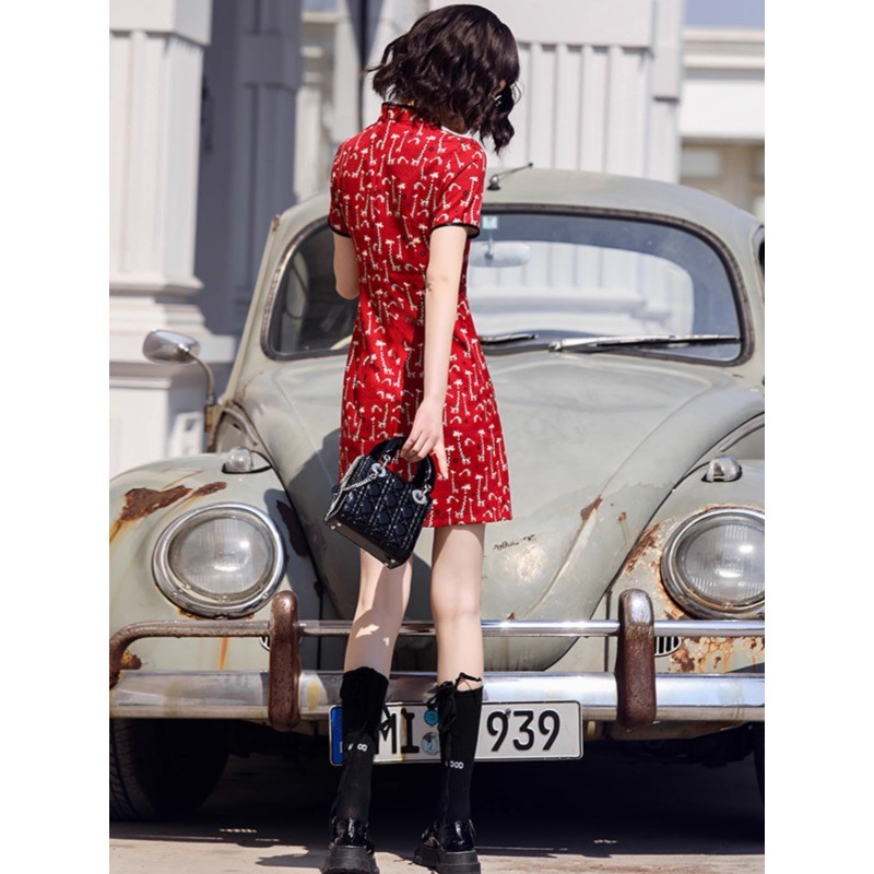 (ส่งจากไทย)กี่เพ้า สำหรับวันตรุษจีน เดรสกี่เพ้าสวยทันสมัย เดรสสีแดงของสไตล์จีน ชุดเดรสยาว - รูปที่ 6