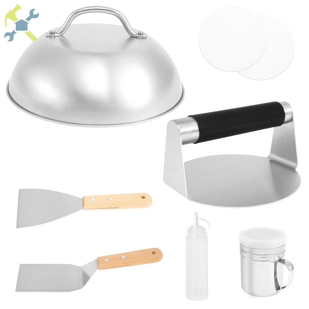 7 ชิ้น Burger กดชุดสแตนเลส Smash Burger Kit Non Stick เครื่องล้างจานปลอดภัย Burger ทําชุดเครื่องมือส