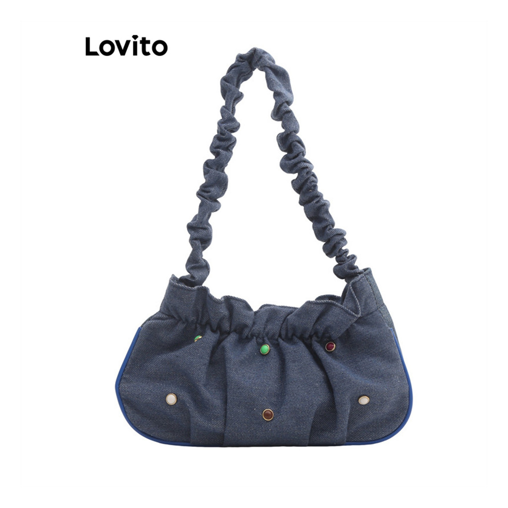 Lovito ลำลองสีพื้นประกาศลงทะเบียนไรน์สโตนRetro กระเป๋าสะพายขนาดเล็กสำหรับผู้หญิง LFA51564
