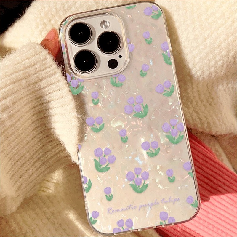 เคสไอโฟน13 For IPHONE 11 12 14 15 16 Pro max 14 15 16 Plus X XR XSMAX 7PLUS เคสโทรศัพท์หรูหราโฮโลแกรมสายรุ้งดอกไม้สีม่วง ราคา ถูกที่สุด ดีลบีเคเค แกลเลอรีภาพที่ 4