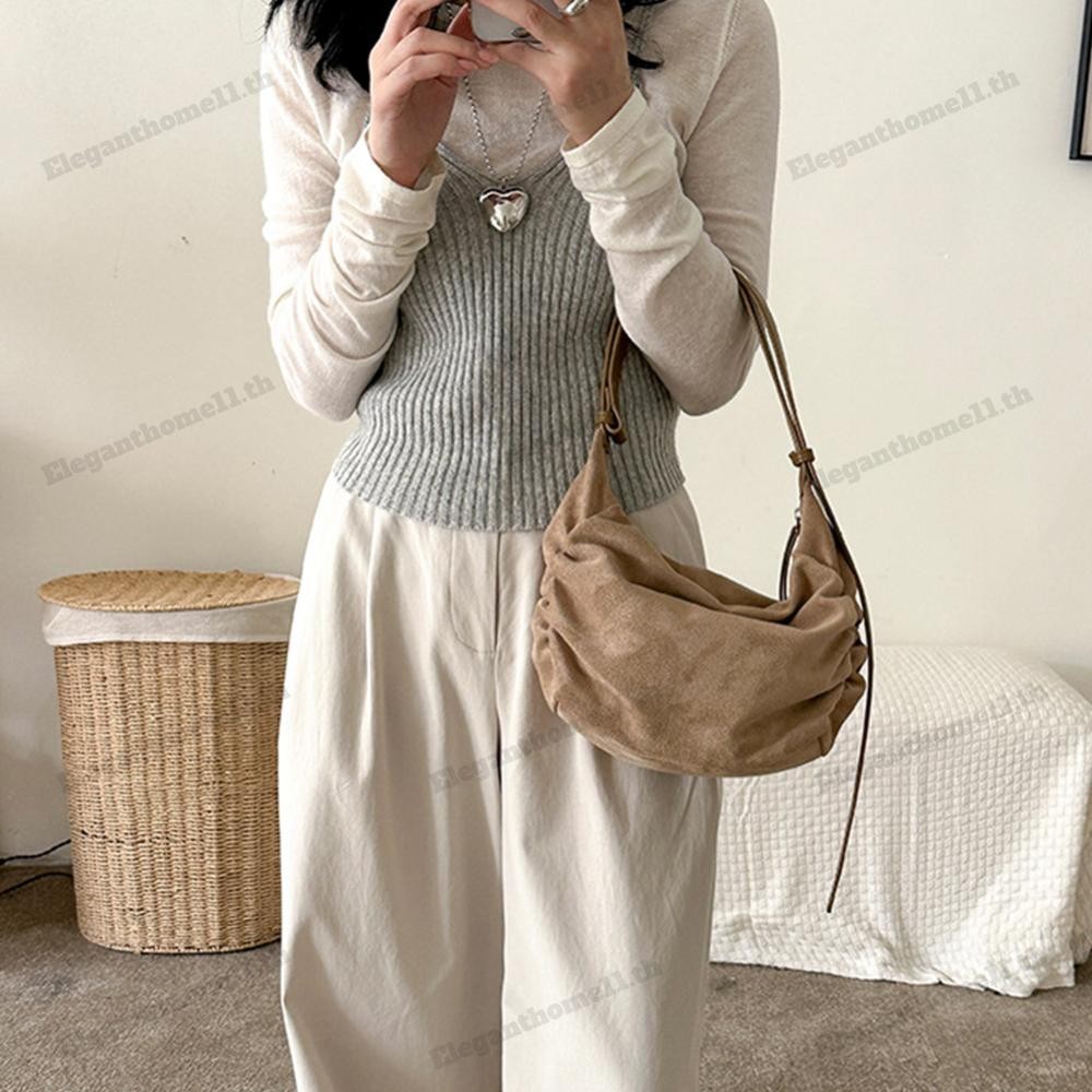 กระเป๋าสะพายไหล่สําหรับผู้หญิงผู้ชาย Ruched กระเป๋าถือหนังนิ่ม Hobo กระเป๋าสําหรับการเดินทางที่มีชื่อร่วม