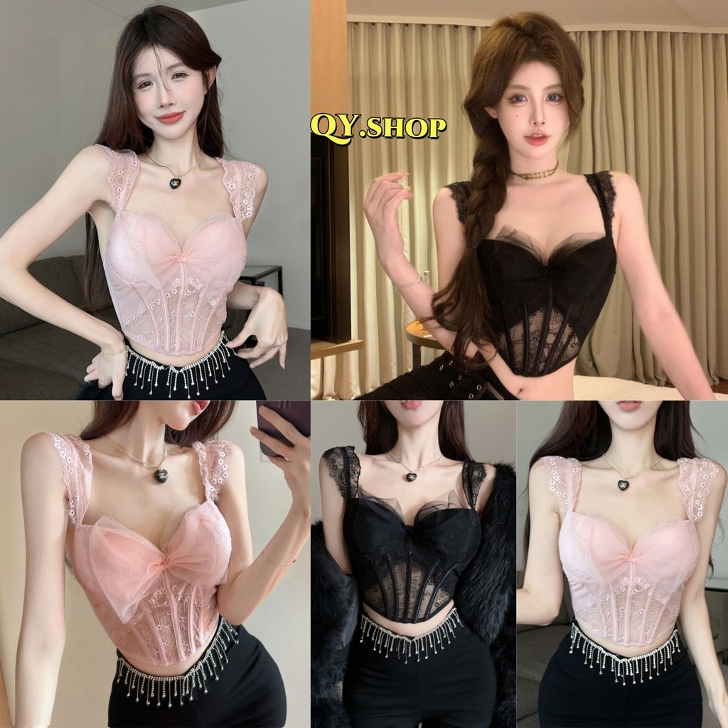 QY.Shop⭐️สินค้าราคาพิเศษ⭐️เสื้อสายเดี่ยว มีฟองน้ำ ดีเทลเพิ่มดันทรง ด้านหลังสม๊อค ใส่สบาย "FY1126-L"