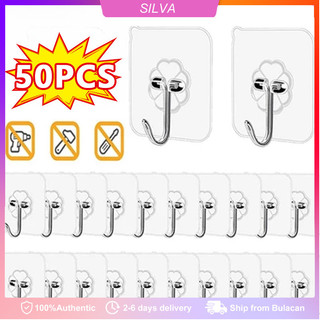 50 Pcs Adhesive Wall Hook Reusable Anti-skid Traceless Heavy Duty Stick on Bathroom Kitchen