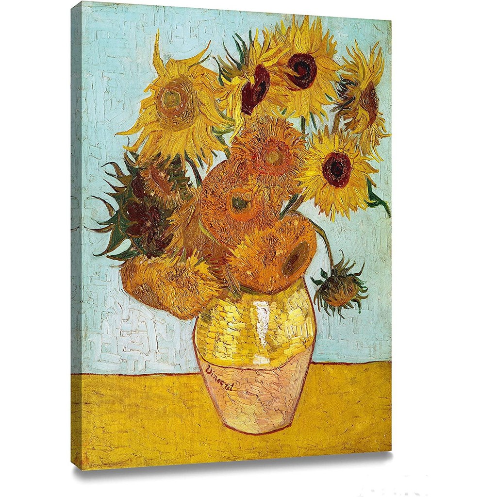 Vincent Van Gogh ดอกทานตะวัน Wall Artvase สิบสองดอกทานตะวันศิลปะโปสเตอร์พิมพ์กรอบผ้าใบภาพวาดพร้อมแขวนสีเหลือง Wall Art สําหรับห้องนอน Liv