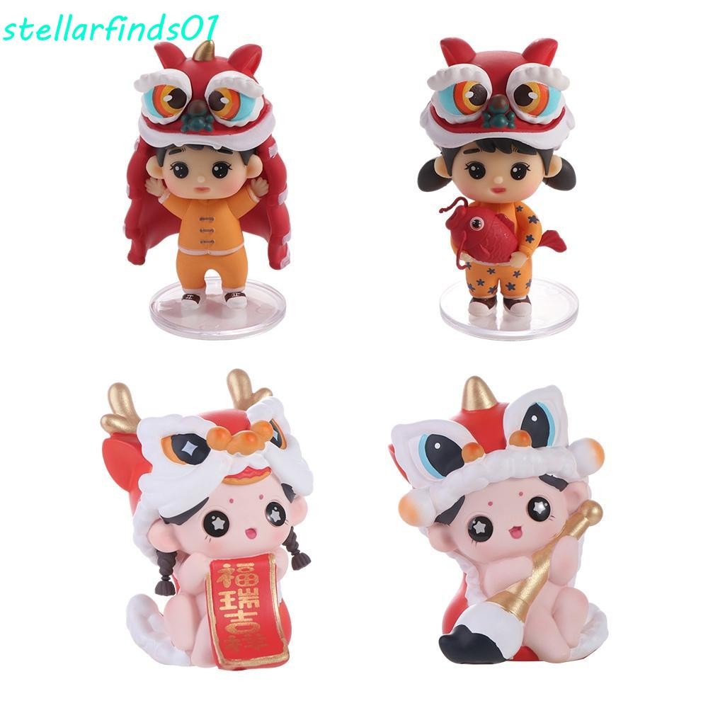 สเตลล่าริลด์ส์ตุ๊กตาเชิดสิงโต,ตรุษจีนสีแดงสิงโตเต้นรํารูปปั้นเด็กชาย,ของเล่นเด็กและเด็กผู้หญิงสไตล์จีนเครื่องประดับเชิดสิงโตเหลาตกแต