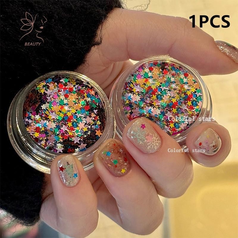 [maybeauty] 1Jar Sparkling Star Nail Glitter Sparkling Pentagram ตกแต่งเล็บออกแบบร้านทําเล็บอุปกรณ์เสริมน่ารัก DIY Nail Art Design {TH}