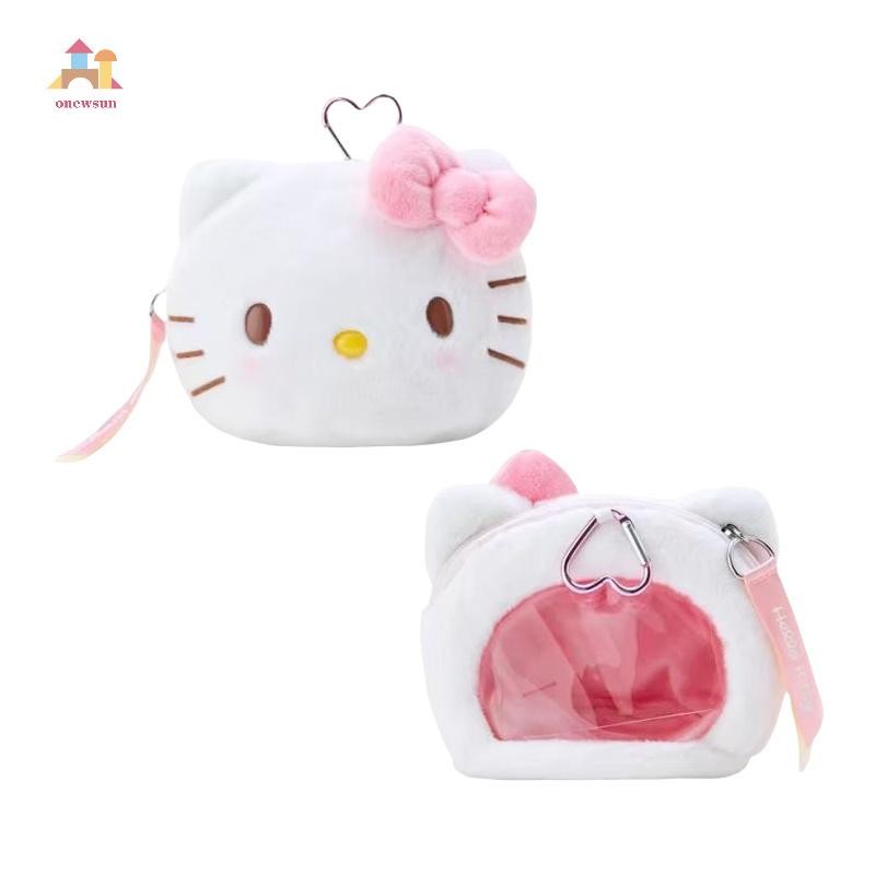 Onew Sanrio Hello Kitty Plush แขวนกระเป๋าปวดกระเป๋า Kuromi จี้ My Melody น่าเกลียดปลาเก็บกระเป๋าพวงกุญแจสุภาพสตรีของขวัญวันเกิด sun