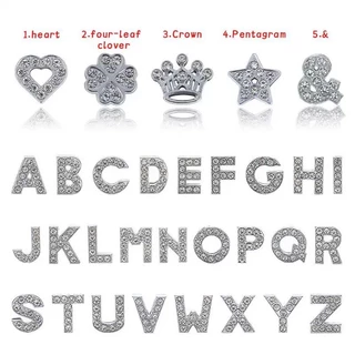1 PC Silver Shiny Rhinestone สร้อยข้อมือหนังสไลด์ตัวอักษรดิจิตอล Y2K สร้อยข้อมือเครื่องประดับ DIY ปลอกคอสัตว์เลี้ยง