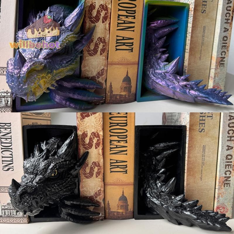 [WillbehotT] Gothic Dragon Bookends เครื่องประดับ 3D มังกรสยองขวัญตกแต่ง Bookends เรซิ่นมังกร Bookends ประติมากรรมสร้างสรรค์ Bookends [ใหม่]