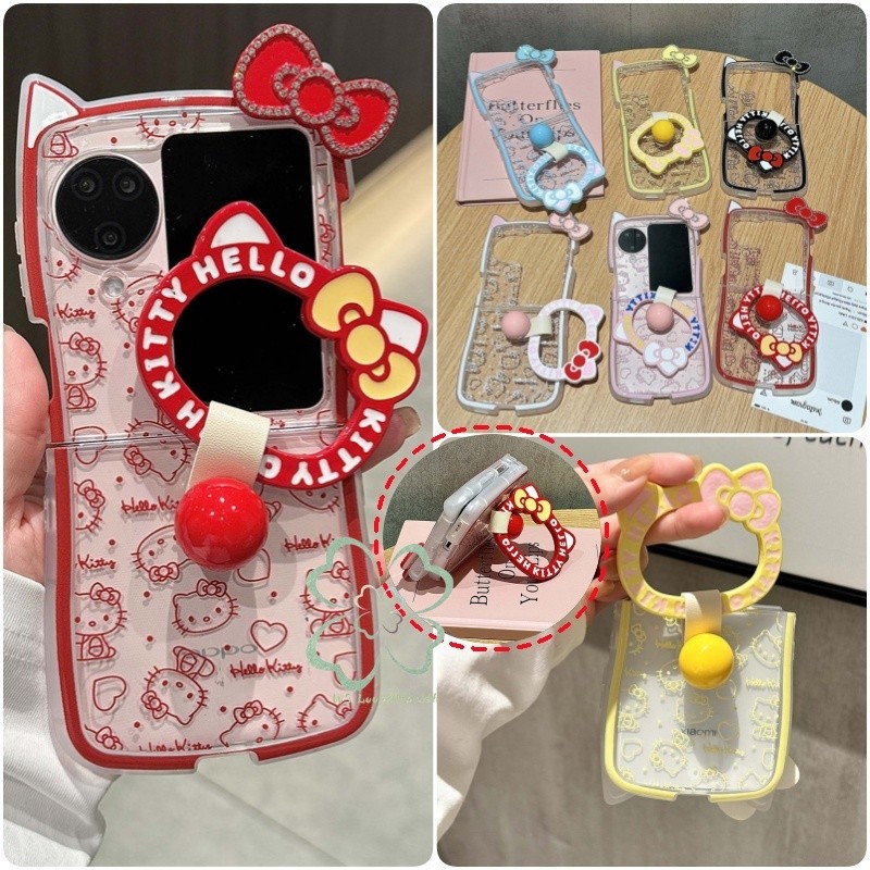 ที่วางแหวนติดโบว์หูแมวน่ารักเคสอ่อน OPPO Find N3 Flip Clear Casing Link Buckle Cover