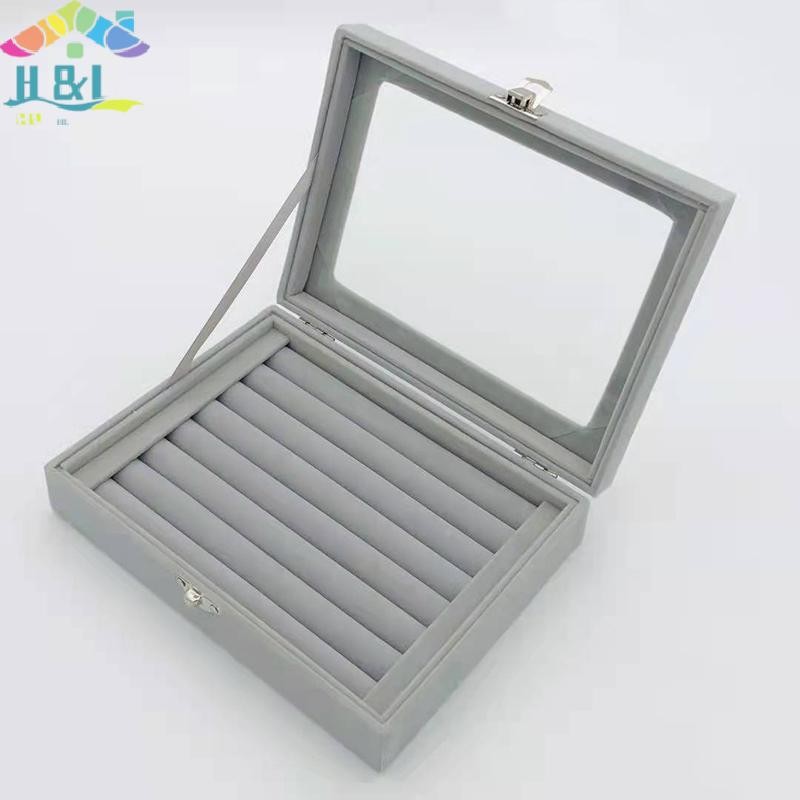 H&L Apr กํามะหยี่แหวนกล่องเครื่องประดับแสดงกรณีจัดเก็บแหวนต่างหูกล่องกันฝุ่นโปร่งใสพลิกฝากล่องเครื่องประดับ {th} - รูปที่ 4