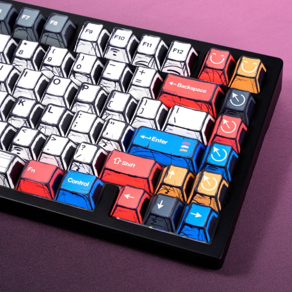 Caricature Graffiti Keycap โปรไฟล์เชอร์รี่ 130 คีย์ PBT Wooting60 EZ63 Mad68 Aula F75 Mechanical Cre