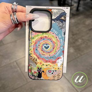 หนังหรูหราสายรุ้งนุ่มสีน้ำวนลูกแมวน่ารักกราฟิติ เคส IPhone 7Plus XR 14 11 16 15 12 13 Pro Max X 8 7 16 14 15 Plus XS Max