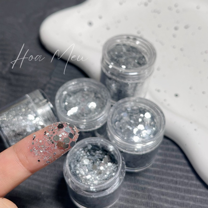 1 กล่อง Nail Art Super Shiny Silvery Glitter, อุปกรณ์ทําเล็บ DIY, แฟลชซุปเปอร์ขนาดผสม
