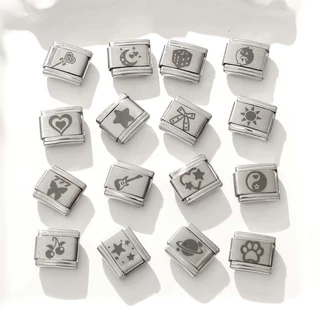 ยอดนิยมรักผีเสื้อสีดําดาวดอกไม้อิตาเลี่ยน Charm Links Fit 9 มม.สร้อยข้อมือสแตนเลสทําเครื่องประดับ