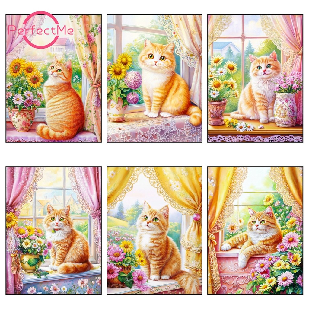PMAnimals-แมวDiy 5DเพชรจิตรกรรมCross Stitch Full Diamondชุดอะคริลิครอบเพชรสําหรับตกแต่งบ้าน 30x40 ซม.