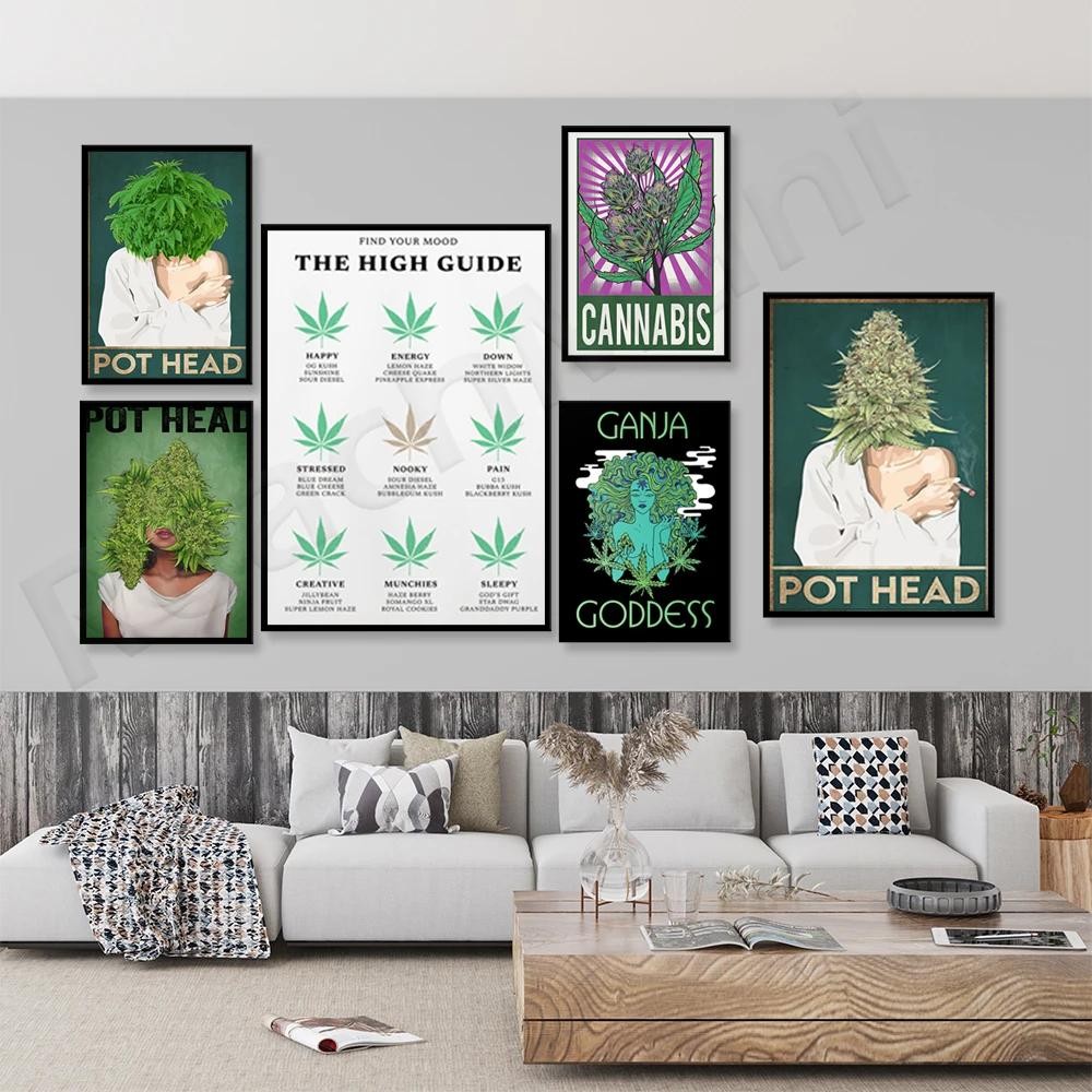 Modern Weed Art Wall Decor หม้อหัวโปสเตอร์ Hemp Leaf Design HighConducting Weed Art สําหรับตกแต่งบ้าน Perfect สําหรับคนรักกัญชา
