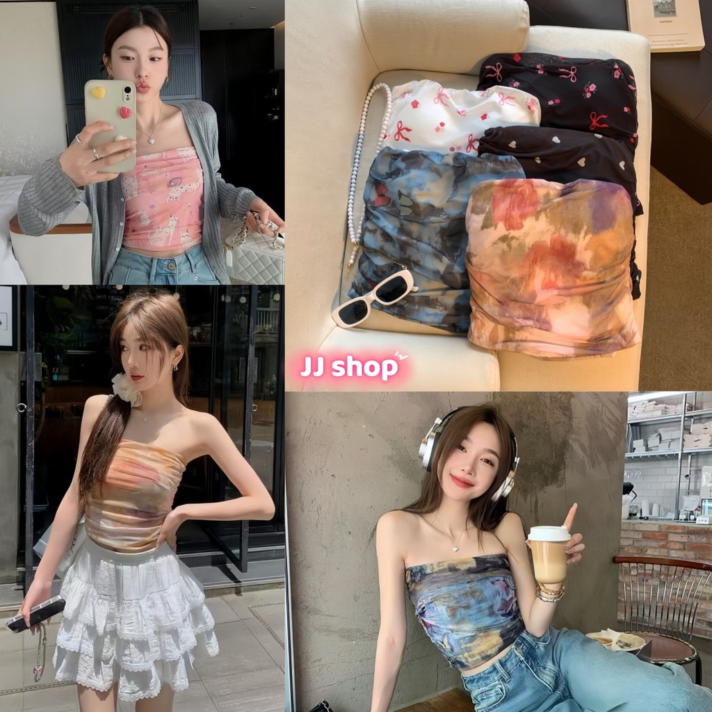 JJ Shop​💜​พร้อมส่ง เสื้อเกาะอก ผ้าชีฟองน้ำ มีฟองน้ำ มินิมอนสไตล์ ลวดลายสวยน่ารักใส่สบาย "FY6892"