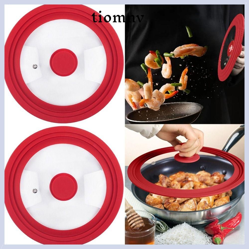 TIOMNV56 ฝาหม้อกลม ขอบซิลิโคน Universal Pot Clever Lid, อัพเกรดฝาแก้วทนความร้อนสําหรับหม้อกระทะเครื่องครัว Skillet Pan Cover เครื่องครัว