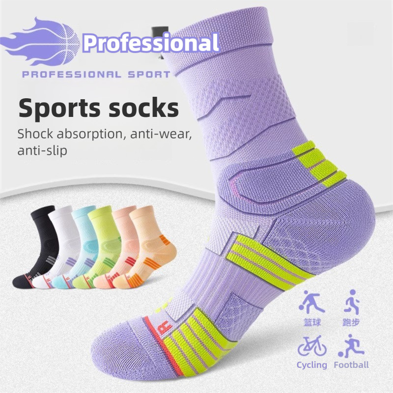Professional กีฬาถุงเท้าผู้หญิง Mid-Tube ฤดูใบไม้ผลิฤดูร้อนสไตล์ใหม่เชือกข้ามวิ่งออกกําลังกายบาสเกตบอลผ้าขนหนูด้านล่างระงับกลิ่นกาย S