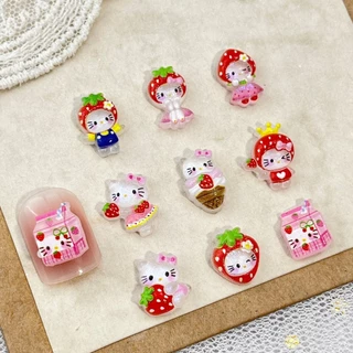 Rou Bao 50 ชิ้นเล็บสตรอเบอร์รี่ Kitty Series นมไอศกรีมน่ารักการ์ตูนเรซิ่นเล็บ Art DIY Charms ตกแต่ง