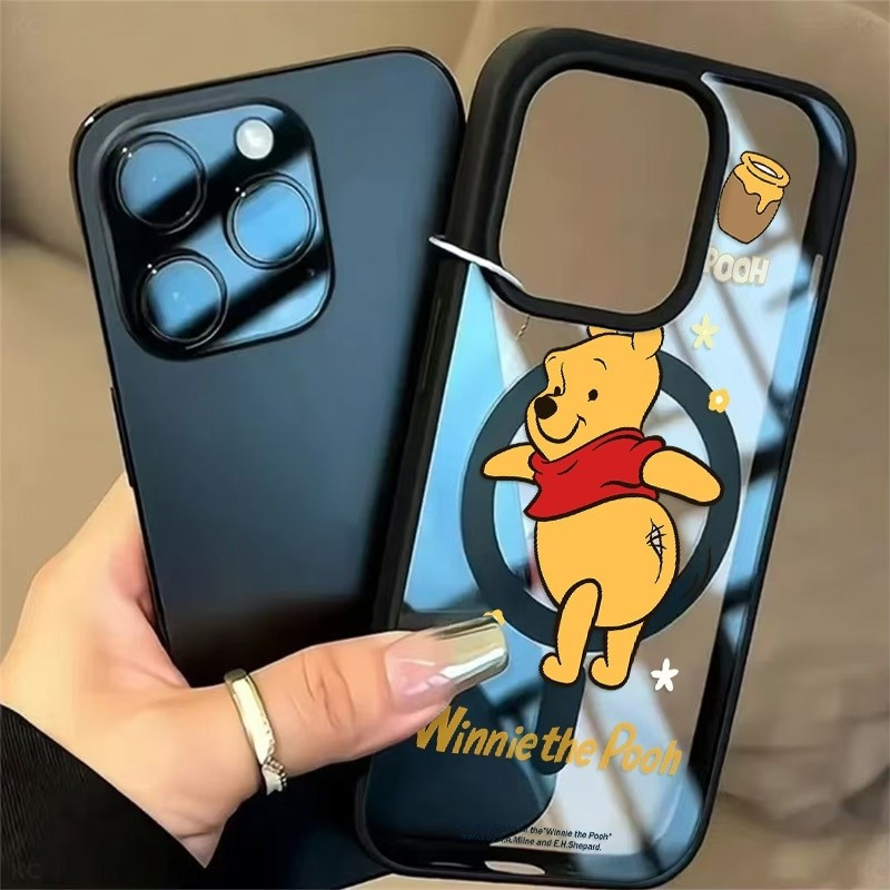 เคสโทรศัพท์หมีน้ำผึ้งสีเหลือง ใช้ได้กับ iPhone 12 13 Pro Max 14 Plus 11 Pro Max 13 Pro 14 Pro Max 15 16 Pro Max 15 Pro Max 16 Pro 12 Pro เคสอะคริลิคแม่เหล็กกันกระแทกทนทานต่อการสึกหรอ