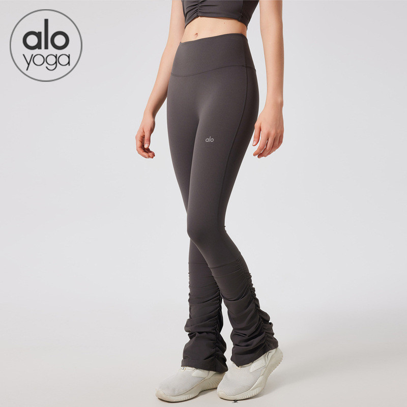 Alo Yoga กางเกงโยคะเอวสูงยกก้นทรงพีช ผ้าเนื้อสัมผัสโป๊ ทรงขาบานพับได้หลายระดับ สำหรับออกกำลังกาย-ชีวิตประจำวัน