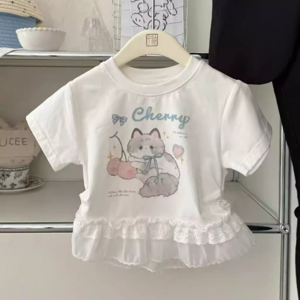 ฤดูร้อน สไตล์เกาหลี เสื้อยืดแขนสั้นสำหรับเด็กผู้หญิง การ์ตูน เสื้อแฟชั่นหวานๆ ขอบลูกไม้ ราคา ถูกที่สุด ดีลบีเคเค แกลเลอรีภาพที่ 7