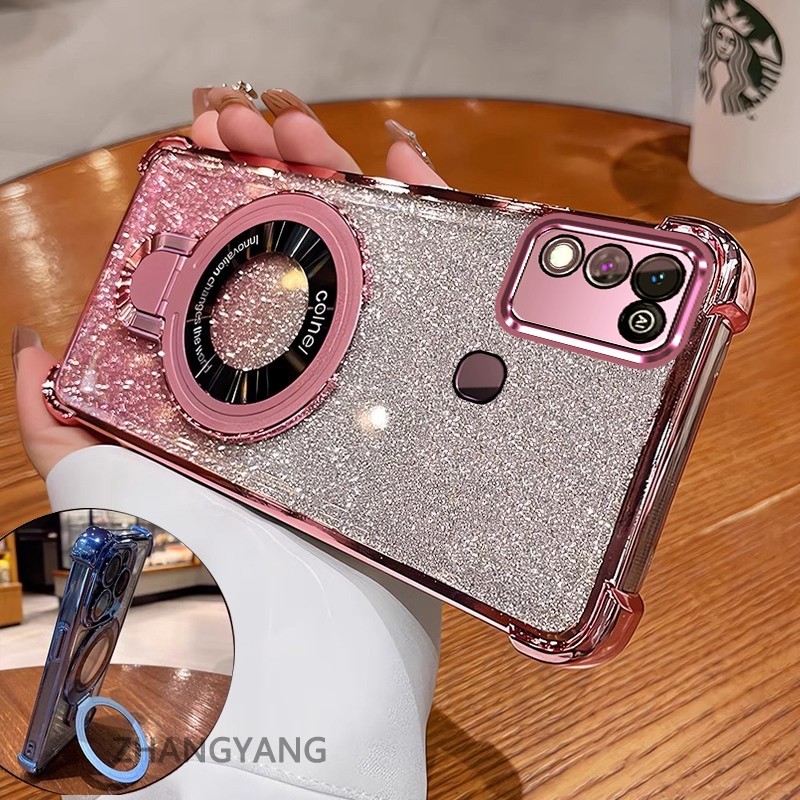 สําหรับ infinix Hot 10 Play Hot 11 Play Hot 9 Play U-bracket สี่มุมโปร่งใส electroplated glitter หรู