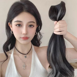 แฮร์พีชผมลอน วิกผม ลอนไฮไลท์ ยาว50cm สีชมพู/เทา ไหมนิ่ม ใส่ง่าย สะดวก
