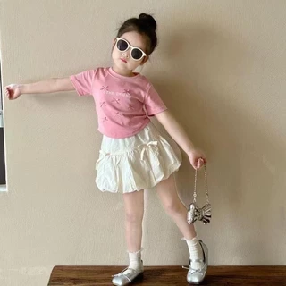 พร้อมส่งค่ะ ชุดเซ็ตเด็กผู้หญิง กระโปรงสีขาว + เสื้อเชิ้ตสีชมพู ลายน่ารักมาก รหัส WP270