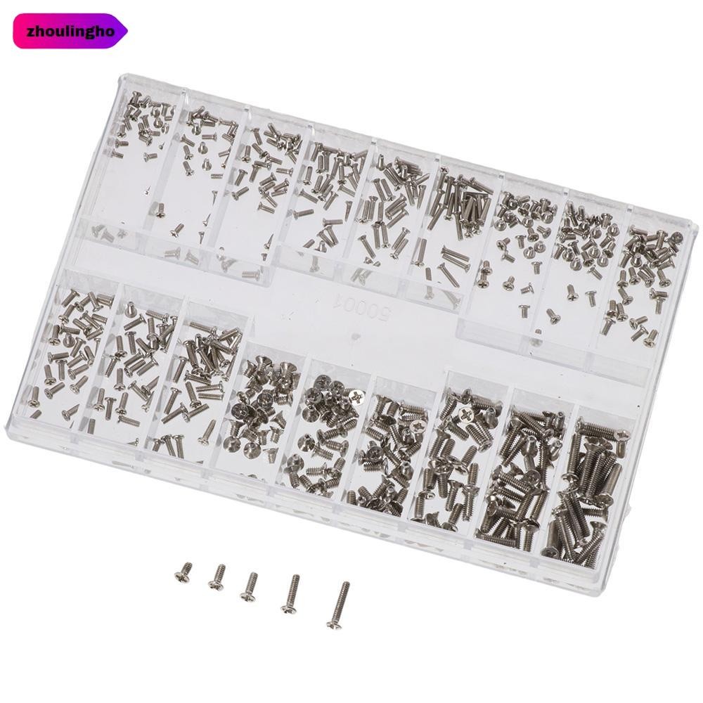 ZHOULINGHO สกรูขนาดเล็ก, M1.2 / M1.4 / M2.0 18 ชนิด Mini Screw Assortment Kit, สกรูเมตริกสแตนเลสสีดําชุดไมโครสกรูนาฬิกา