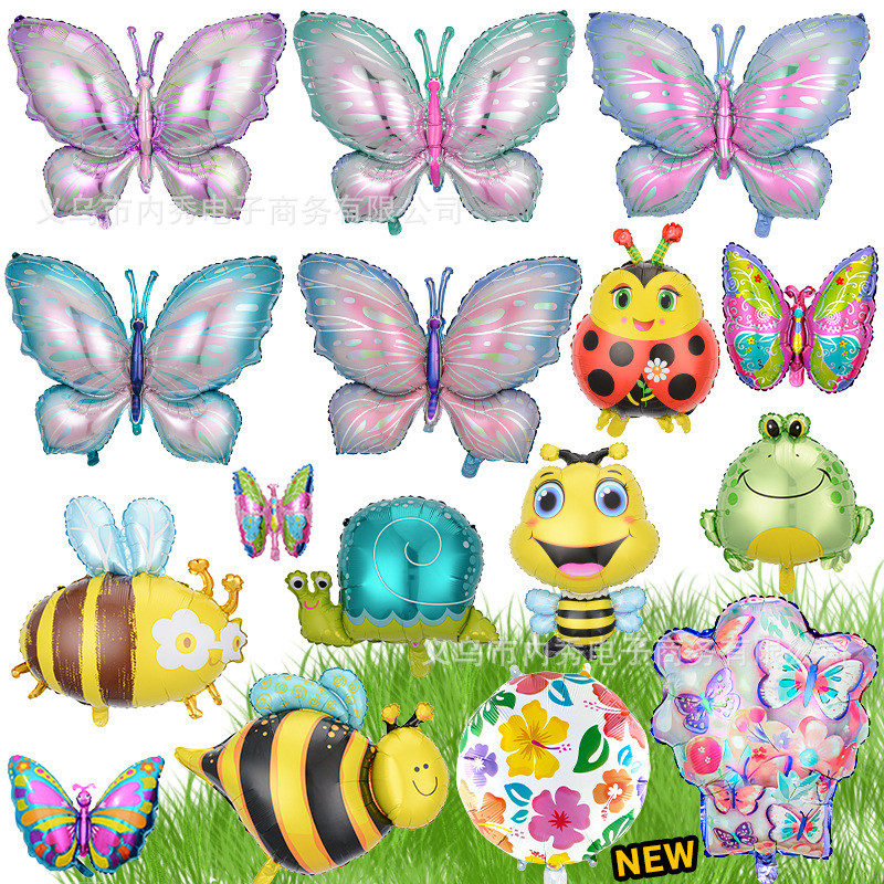 บอลลูนฟิล์มอลูมิเนียมผีเสื้อขนาดใหญ่ฮีเลียมธีมฤดูใบไม้ผลิแมลงรูปร่างบอลลูน