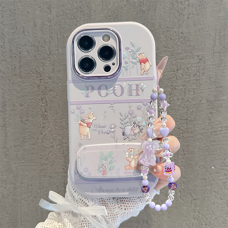 [พูห์และดอกไม้] เคสโทรศัพท์ที่เข้ากันได้กับ Apple 16 Pro Max, Apple 15/14/13/12/11 ปกป้องเต็มรูปแบบ/กันตกหล่น/การ์ตูน/เรียบง่าย