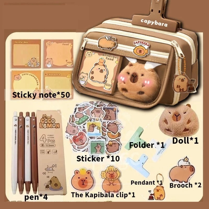 กล่องดินสอโท้ตใส คาปิบาระ - ความจุขนาดใหญ่ น่ารัก ออแกไนเซอร์กันน้ําสําหรับโรงเรียน, สํานักงาน, หรือเดินทาง | กระเป๋าใส่เครื่องสําอางและเครื่องเขียนสไตล์ญี่ปุ่น-เกาหลี