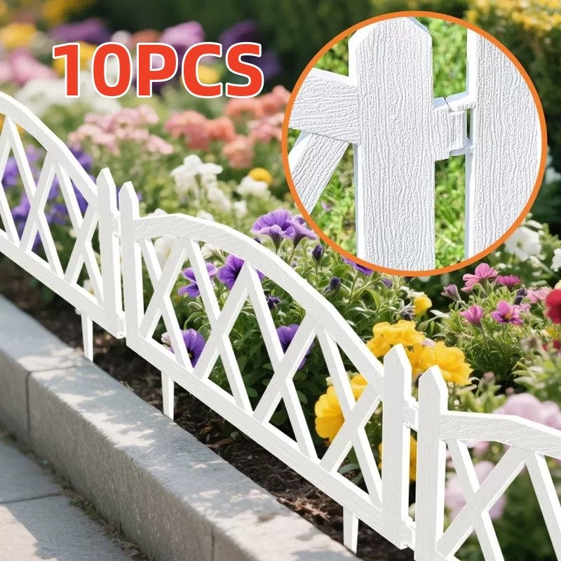 10PCS รั้วตกแต่งสวน สีขาว รั้วต้นไม้ รั้วกลางแจ้ง สร้างสรรค์ ต้นไม้ ของตกแต่งสวน ติดตั้งง่าย