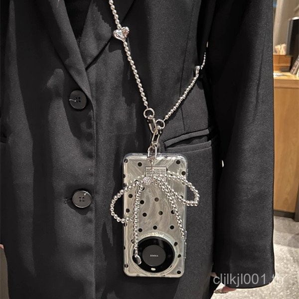 [1258 คนให้คะแนน] เคสโทรศัพท์ Feather Gauze สีดำลายจุดโบว์สำหรับ Apple 15 iPhone 14 Pro Max สายสะพายข้าง 13/12/11 สำหรับผู้หญิง V7WS