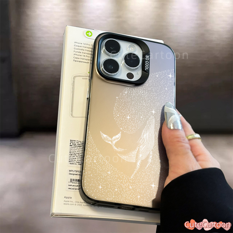 Sparkling Whale MotifโฮโลแกรมปลอกiPhone 11 13 15 14 12 Pro Max XR X Xsคู่หญิงเด็กของขวัญTPU Matte Gl