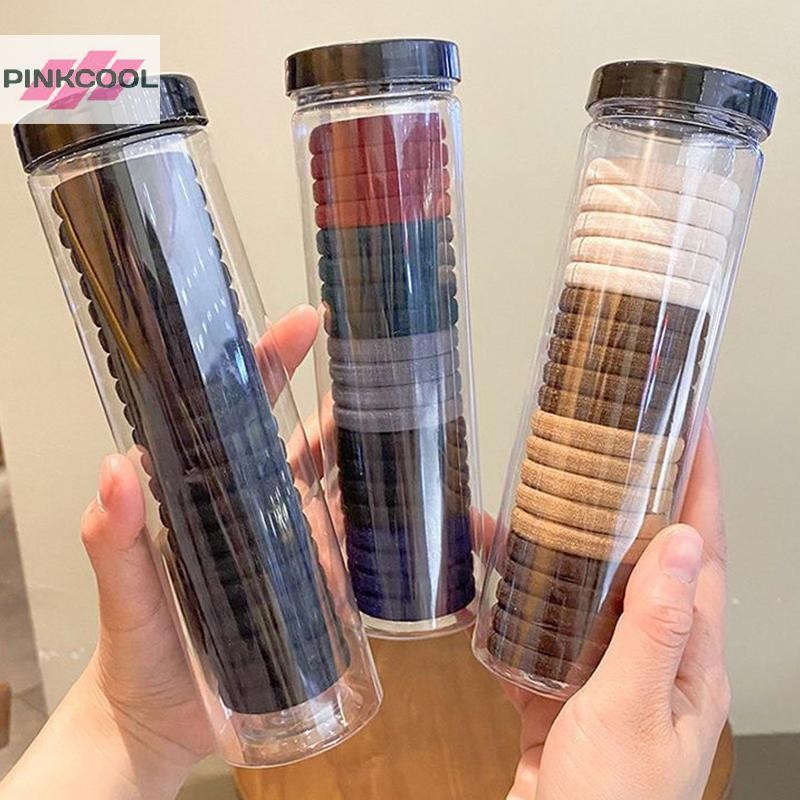 พิงค์คูล 20 ชิ้น/กล่อง กระป๋อง ผ้าขนหนูแหวนยืดหยุ่นสูง ไม่มีรอยต่อ สีทึบ หางม้า เชือกผม อุปกรณ์ผม
